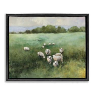 Imagem de Stupell Industries Tela emoldurada Field Day Sheep Black Floater Design de arte de parede por Julia Purinton, 21 x 17