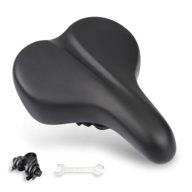 Imagem de Selim de bicicleta confortável – Design ergonômico com couro PU impermeável, ajuste universal para bicicletas Cruiser, E-Bike, Mountain e Commuter | Grampo ajustável e espuma grossa de 4 cm para o