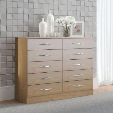 Imagem de Cômoda Grande para Quarto Casal com 10 Gavetas 117x92 Cm MDP Carvalho 