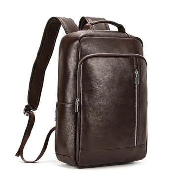 Imagem de Mochila de couro masculina de 15,6 "para laptop de couro de vaca mochila de viagem masculina de grande capacidade(Coffee)