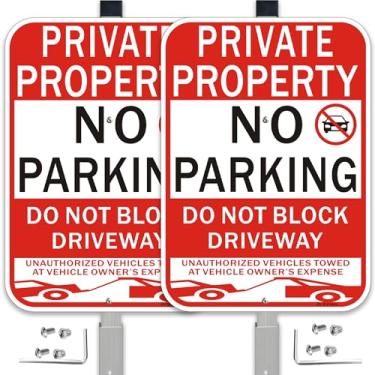 Imagem de Pacote com 2 placas de propriedade privada sem estacionamento com estaca de 91 cm, placa de não bloquear entrada de garagem, violadores de 35 x 25 cm serão rebocados nas placas de despesas do