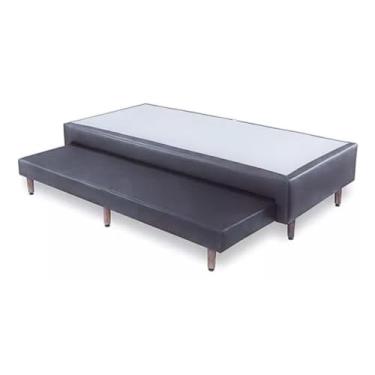 Imagem de Base Cama Box Solteiro Com Cama Auxiliar Conjugada (Corino, Cinza)
