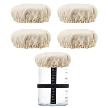 Imagem de Pacote com 4 tampas de pote de massa fermentada – Capas de linho reutilizáveis para recipientes de fermento para iniciantes para frascos de pedreiro, boca larga e boca normal