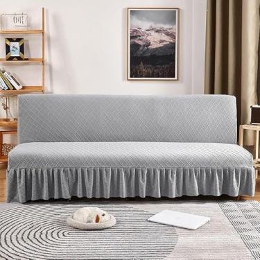 Imagem de Capa de futon sem braços com saia de babados, sofá-cama futon altamente elástica(Gray,Medium (160-190cm))