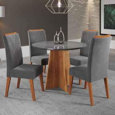 Imagem de Mesa de Jantar 4 Lugares World com Vidro Mel/Grafite - Viero Móveis, C