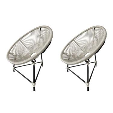 Imagem de Kit 2 Cadeiras Acapulco Corda Náutica Base em Alumínio Preto/areia - G