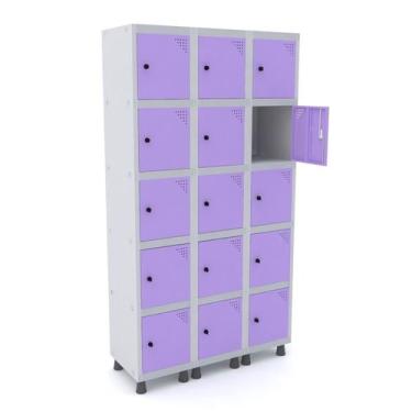 Imagem de Roupeiro de aço 3m 15 portas pitão pandin - cinza/lilás