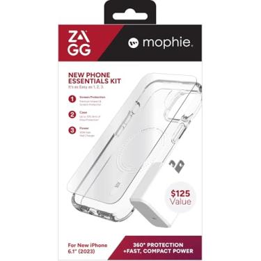 Imagem de ZAGG Kit essencial de telefone e mophie para iPhone 15 Glass + Defense Protetor de tela, Crystal Palace Snap MagSafe, carregador Mophie Speedport 30W GaN – Proteção 360° + potência rápida e compacta