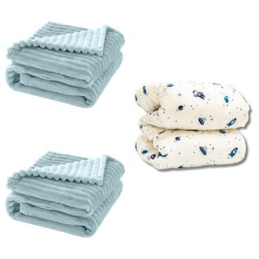 Imagem de Cobertor Kit 3pçs Bebê Wave Berço Azul e Edredom Astro - Neném Na Nuve