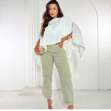 Imagem de Blusa Bata Feminina Cropped Capa Morcego com Top Faixa Tendência Boho 