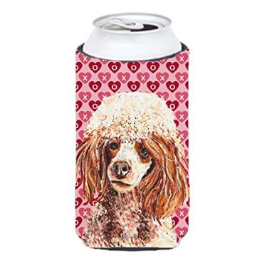Imagem de Caroline's Treasures SC9699TBC Almofada vermelha em miniatura Poodle Hearts and Love Tall Boy Hugger Can Cooler Sleeve Hugger lavável à máquina com isolamento dobrável suporte isolado para bebidas