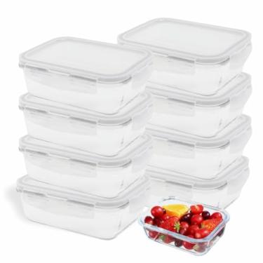 Imagem de " Kit 8 Potes Hermético De Vidro 640 ML Com Tampa Click Anti Vazamento Retangular Fitess Conservar Alimento Marmita Pote de vidro hermético para alimentos com anel de vedação BPA Free "