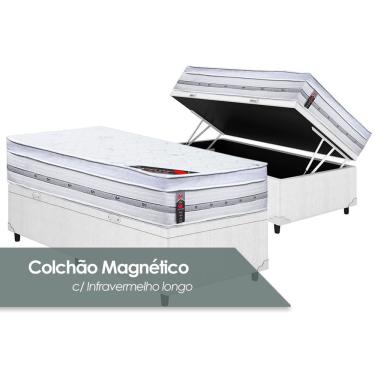 Imagem de Cama Baú Solteiro: Colchão Molas Pocket Castor Gold Star Magnético + Box crc Courano Branco(88x188)