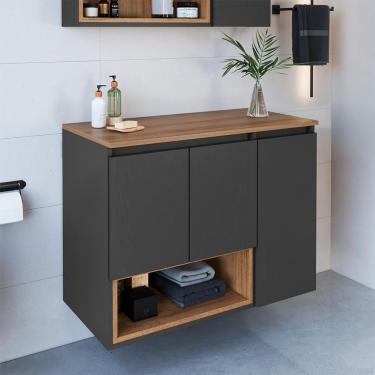 Imagem de Gabinete de Banheiro Cecília 3 pt Grafite e Mel