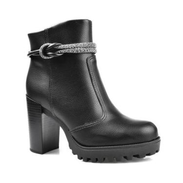 Imagem de Bota Feminina Moleca Zíper Tira Strass Preto, 37