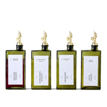 Imagem de MUVEKA Garrafa dispensadora de azeite de oliva para cozinha, conjunto de garrafas dispensadoras de vinagre de cozinha de 500 ml, recipiente de molho de vidro, etiquetas, escova, funil, rolhas, verde