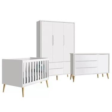 Imagem de Quarto Infantil Theo 3 portas Branco Fosco com Pés Madeira Natural - R