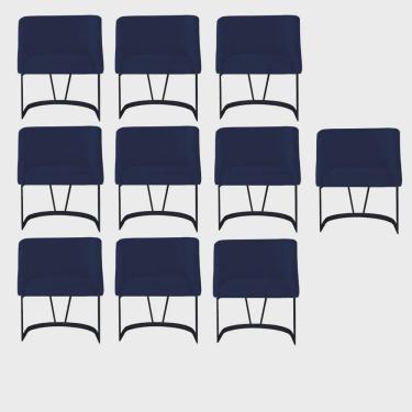 Imagem de Kit 10 Poltrona Cadeira Aurora Luxo Confort Industrial Ferro Preto Suede Azul Marinho - Ahz Móveis