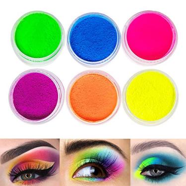 Imagem de FindinBeauty Sombra de pigmento neon em pó UV reativo que brilha na luz negra 6 cores verdadeiras brilhantes mistas para corpo/sombra, maquiagem de festa de carnaval de Halloween (6NE)