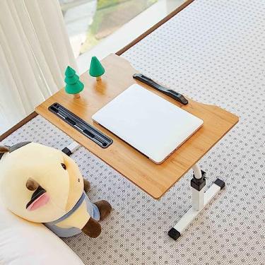 Imagem de Mesa de laptop dobrável para cama bandejas de colo ajustáveis com bandeja de armazenamento para comer, trabalhar, escrever e desenhar (Cor: Preto) (grão de madeira maciça)