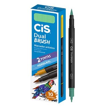 Imagem de Marcador Artístico Aquarelável Dual Brush, CIS, Verde Pastel, Caixa com 10 unidades