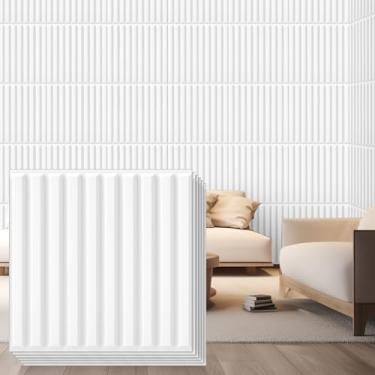 Imagem de Nuanchu 32 peças de painéis de parede de ripas 3D 30,5 x 30,5 cm, painel texturizado canelado, cortável, pintável, faça você mesmo, azulejos decorativos para teto, estúdio, banheiro, interior de TV