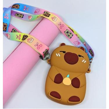 Imagem de Bolsa Infantil silicone Bolsinha Capivara ziper Desenho animado alça t