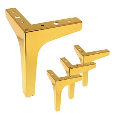 Imagem de Conjunto de 4 pernas de móveis Kyuionty de 18 cm, pernas de sofá de metal modernas para móveis de gabinete, sofás, mesas, móveis triangulares de substituição (ouro)