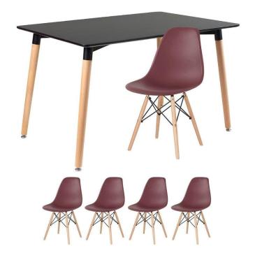 Imagem de Mesa De Jantar Retangular Eames 80 X 120 Cm Preto + 4 Cadeiras Eiffel Dsw Marrom