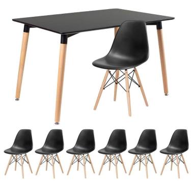 Imagem de Mesa De Jantar Retangular Eames 80 X 120 Cm Preto + 6 Cadeiras Eiffel Dsw Preto