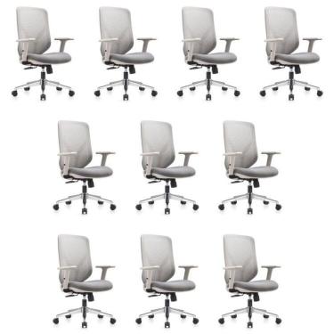 Imagem de Conjunto 10 Cadeiras para Escritório Gamma Giratórias Diretor com Braços Ajustáveis Cinza