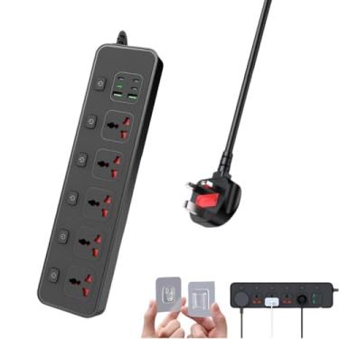 Imagem de Jumpso Filtro De Linha Com Interruptor Individual, Cabo De Extensão Universal De 6 Pés Com 5 Tomadas E 2 Portas Usb 4 Usb C, Máx. 3000 W, 110-240 V, Adaptador De Tomada Com Múltiplas Tomadas Para Vi