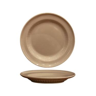 Imagem de Tigela de sopa simples e retrô, prato doméstico de cerâmica e conjunto de colher - prato raso de 20 cm cor de café QY