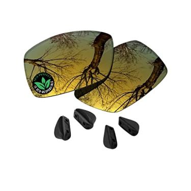 Imagem de Raydi Lentes de reposição de policarbonato e protetores de nariz para óculos de sol retangulares Oakley Straightlink OO9331 - Espelho dourado 24K - Polarizado