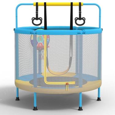 Imagem de LANGXUN Cama Elástica Infantil De 60 Polegadas, Mini Cama Elástica 6 Em 1 Para Crianças De 1,5 M, Interna E Externa Com Balanço, Cesta De Basquete, Alvo De Dardos, Barra De Ginástica, Argolas, Brinq