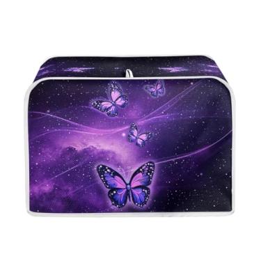 Imagem de Talayituse Capa de torradeira Galaxy Butterfly Print 4 fatias proteção contra poeira capas de máquina de pão torradeira capa de pano de forno acessórios de cozinha capa de aparelho lavável, M
