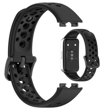 Imagem de LOKEKE Pulseira de substituição compatível com Huawei Band 10 – Pulseira de silicone respirável de substituição compatível com Huawei Band 10/9/8, pinos de silicone (preto)