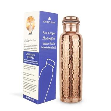 Imagem de Gangesindia® Garrafa de água de cobre puro, design tradicional martelado, recipiente artesanal (1 litro/963 g) para benefícios de saúde Ayuveda