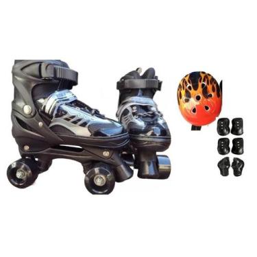 Imagem de Patins Quad Preto Regulável De Todos Tamanhos  Kit Proteção - IMPORT, 