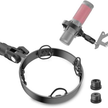 Imagem de Borenbuir [Atualização 2025] Suporte Antichoque Para Microfone Hyperx Quadcast Com Adaptador De Parafuso 3/8" Ou 1/4", Compatível E Braço Lança, Acessório Substituição Durável (Preto)