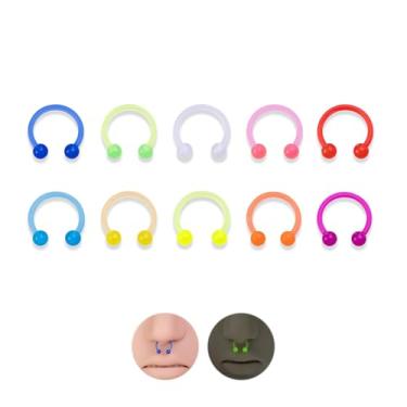 Imagem de POYAMUSE Anéis de piercing de barra circular em ferradura colorida neon que brilha no escuro – Anel de septo de nariz, anel de sobrancelha, anel de lábio, retentor de septo para mulheres, 16GA (1.2mm), Acrílico, acrílico