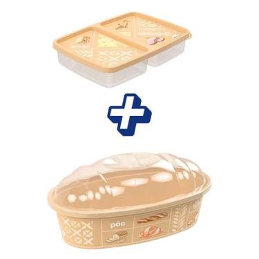 Imagem de Porta pão beje e porta presunto e queijo Plasútil NOVA COLEÇÂO