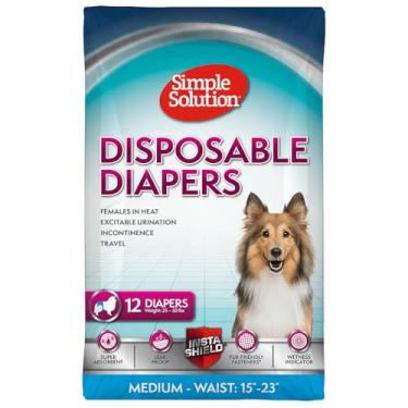 Imagem de Fraldas Descartáveis Simple Solution True Fit, para Cães, Absorventes, À Prova de Vazamento, Indicador de Umidade, Cadelas no Cio, Xixi, Porte Médio, Cintura de 38 a 58 cm, 12 Unidades