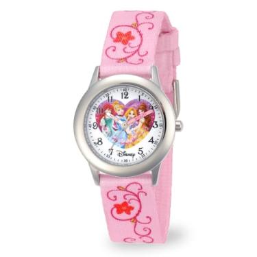 Imagem de Disney Relógio infantil de aço inoxidável W000863 Princess Time Teacher com pulseira de nylon rosa, rosa