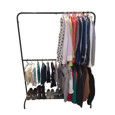 Imagem de Arara Dupla Para Roupas Com Sapateira 100 Aço Suporta 180 Cabides - Bi