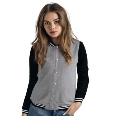 Imagem de Jaqueta Colegial Moletom Feminina Lisa com Bolsos - Calttony, M, Cinza