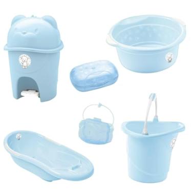 Imagem de Kit Banho Bebe Adoleta Comp Banheira Lixeira Bacia E Outros (Azul)