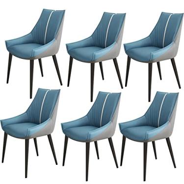 Imagem de Conjunto de 6 cadeiras de cozinha para sala de jantar, móveis, cadeiras para sala de estar, de couro napa, à prova d'água, com pés de aço carbono para sala de jantar e sala de estar