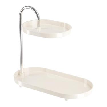 Imagem de Vilnemenes Bandejas de pia de banheiro, rack de armazenamento de cuidados com a pele pequeno organizador de perfume de bancada Lazy Susan organizador de maquiagem, branco