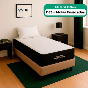 Imagem de Cama Box Baú Solteirão Bege E Colchão Orthopedic D33 Vstore
